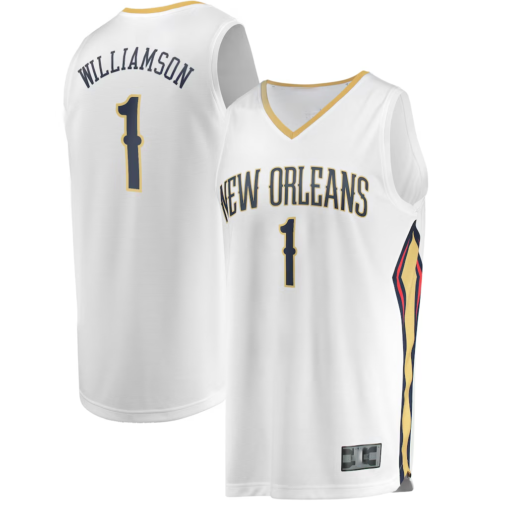 Trusc NO.Pelicans #1 Zion Williamson White Replica Fast Break Stitched Jerseys- Association Edition