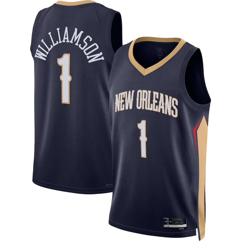 Trusc NO.Pelicans #1 Zion Williamson Navy Swingman Stitched Jerseys- Icon Edition