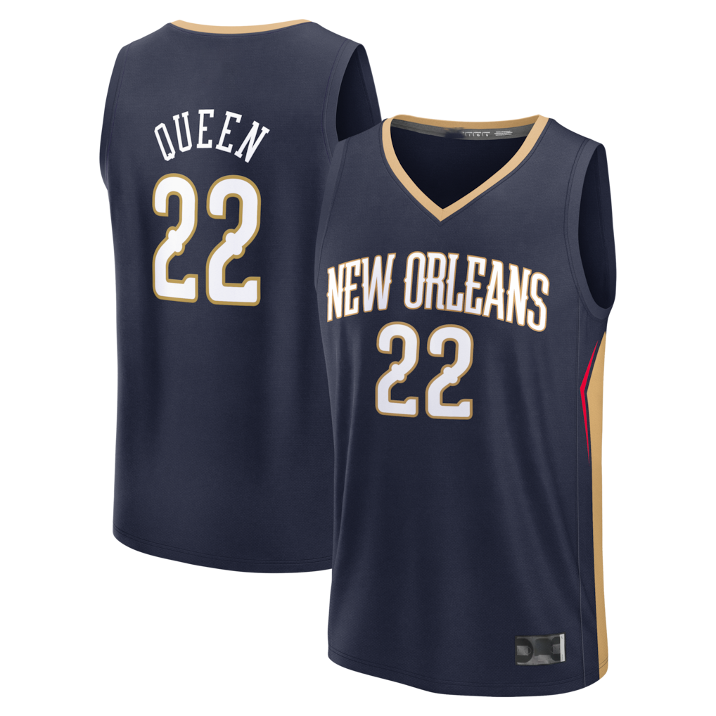 Trusc NO.Pelicans #22 Derik Queen Navy Fast Break Replica Stitched Jerseys- Icon Edition