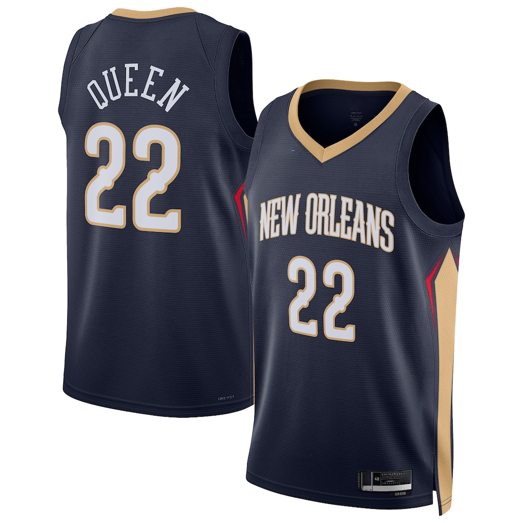 Trusc NO.Pelicans #22 Derik Queen Navy Swingman Stitched Jerseys- Icon Edition