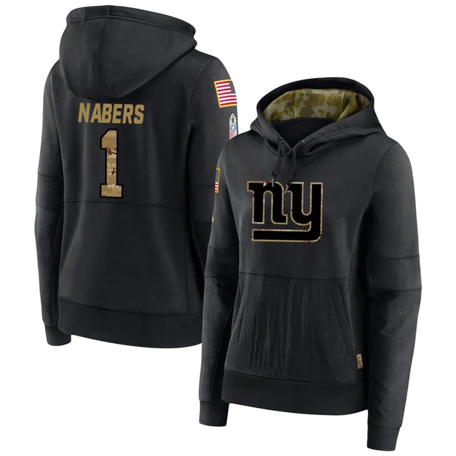 Trusc NY.Giants #1 Malik Nabers Player Black Salute to Service Hoodies Stitched Jerseys