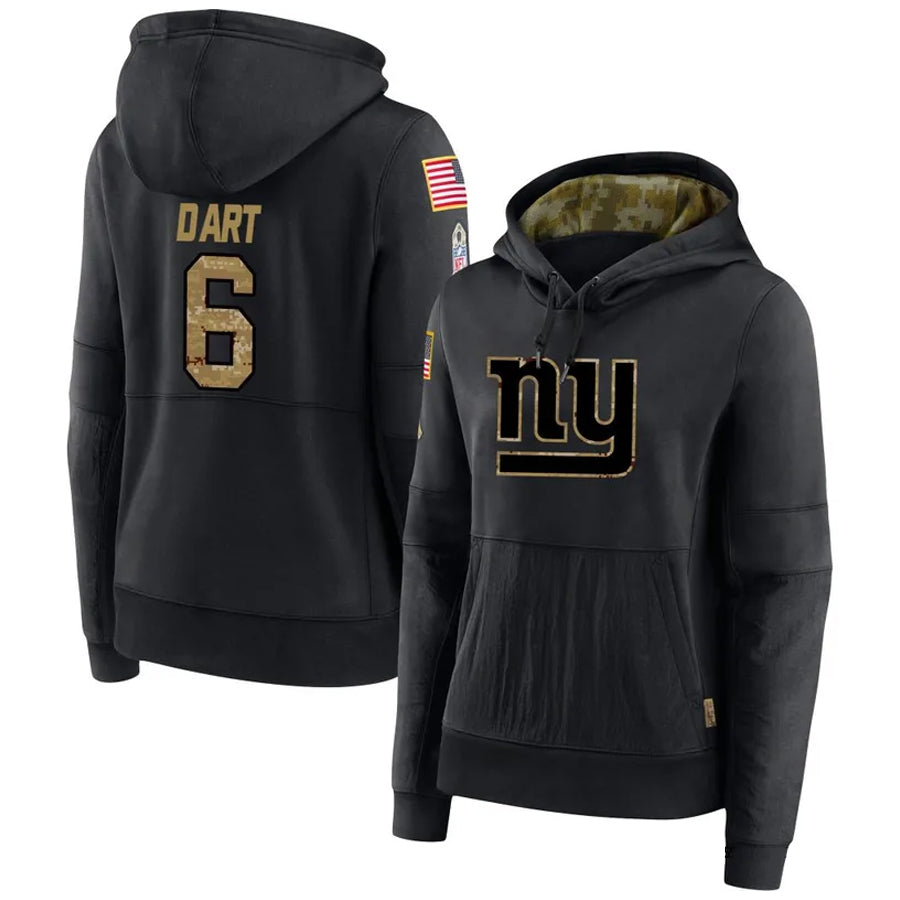 Trusc NY.Giants #6 Jaxson Dart Player Black Salute to Service Hoodies Stitched Jerseys