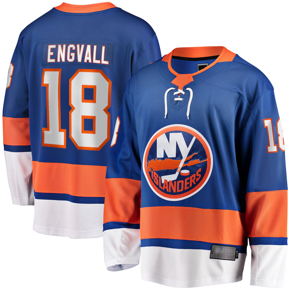 Trusc NY.Islanders #18 Pierre Engvall Blue Home Premier Breakaway Player Jerseys