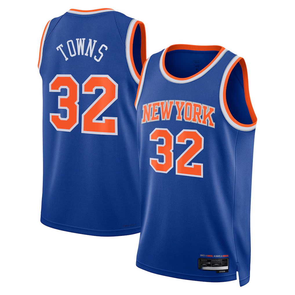 Trusc NY.Knicks #32 Karl-Anthony Towns Blue Swingman Jerseys - Icon Edition