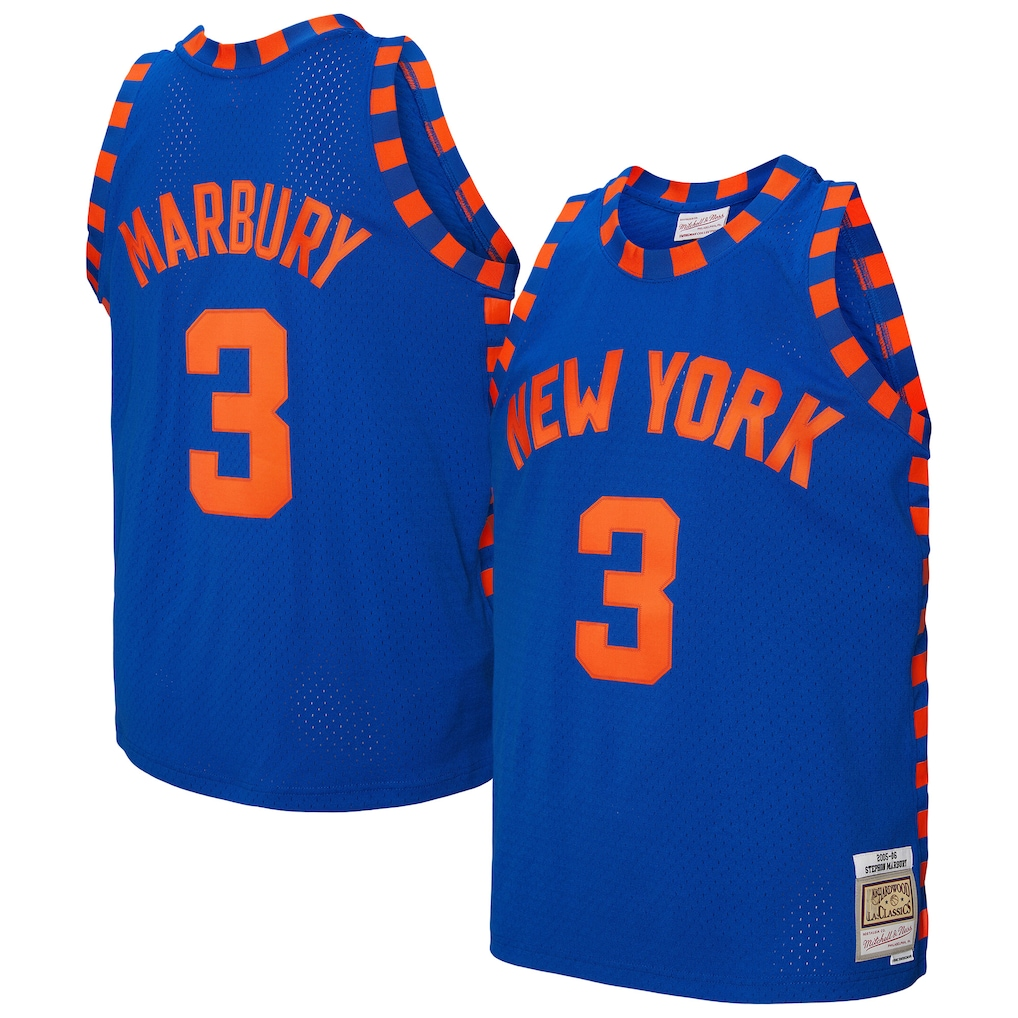 Trusc NY.Knicks #3 Stephon Marbury Mitchell & Ness Blue 200506 Hardwood Classics Swingman Jerseys