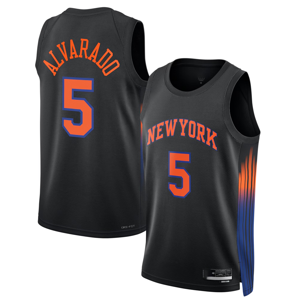 Trusc NY.Knicks #5 Jos¨¦ Alvarado Black Swingman Jerseys - Statement Edition