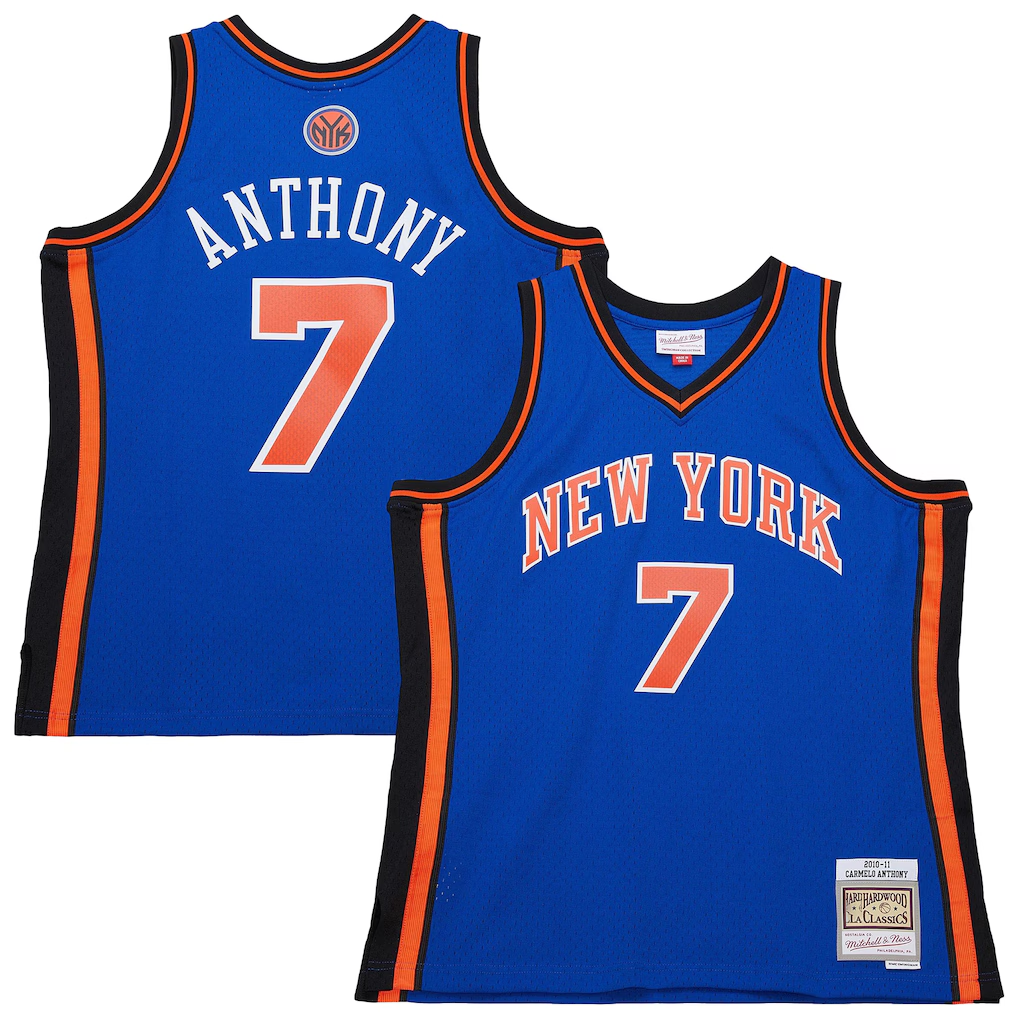 Trusc NY.Knicks #7 Carmelo Anthony Mitchell & Ness Blue 201011 Swingman Jerseys