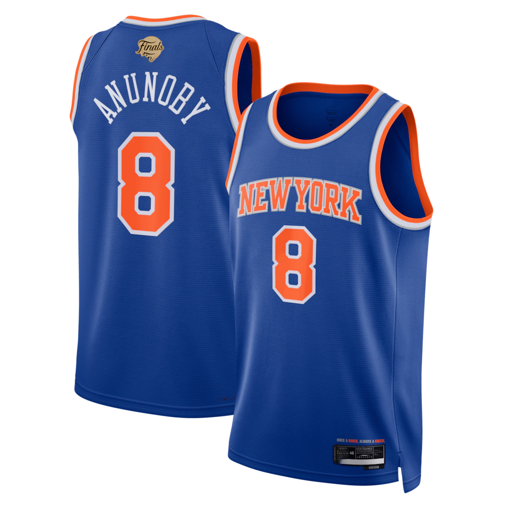 Trusc NY.Knicks #8 OG Anunoby Blue 2026  Finals Patch Swingman Jerseys - Icon Edition