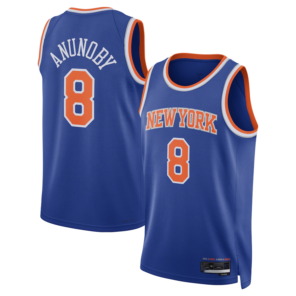 Trusc NY.Knicks #8 OG Anunoby Blue Swingman Jerseys - Icon Edition