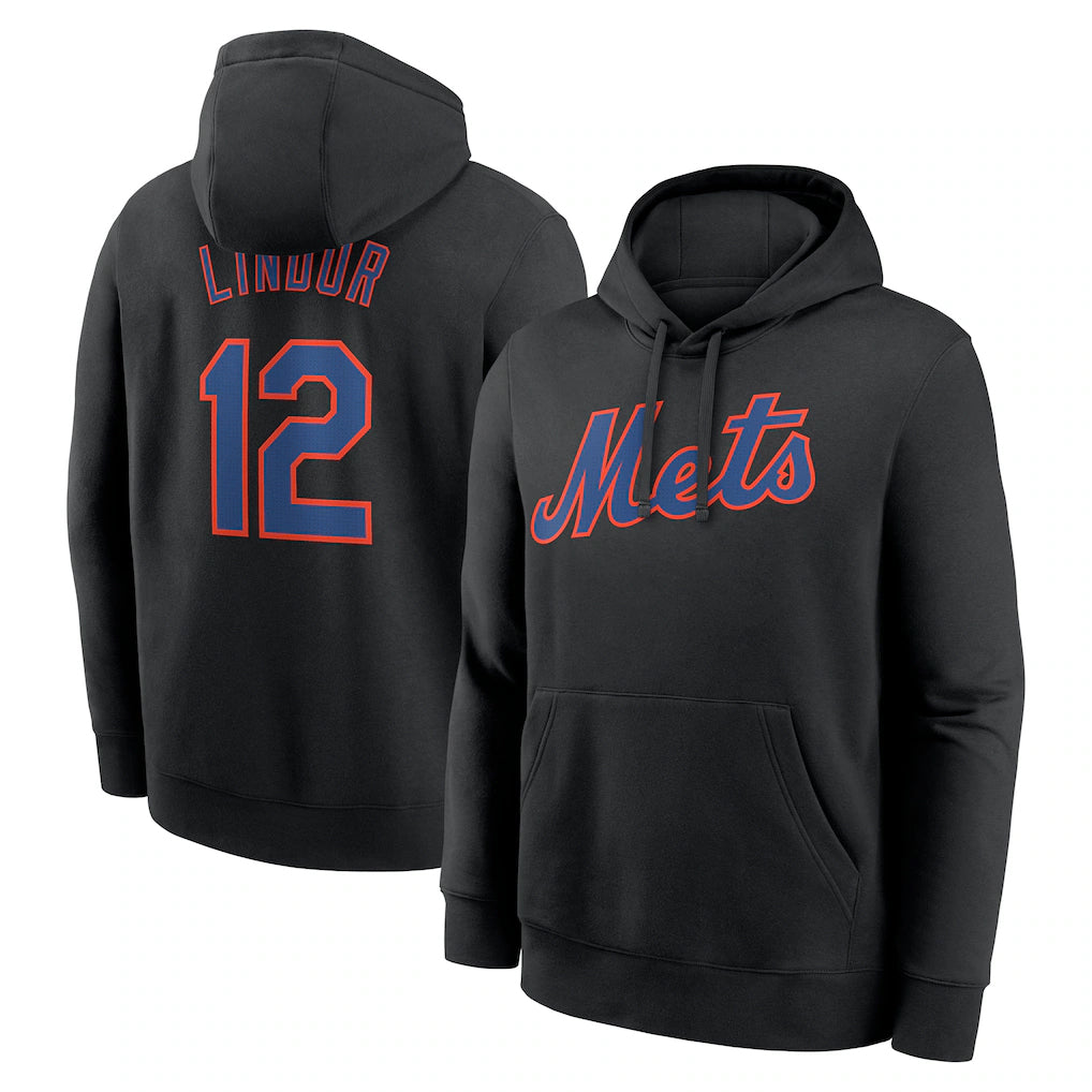 Trusc NY.Mets #12 Francisco Lindor Player Black Club Pullover Hoodie Game Stitched Jerseys