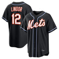 Trusc NY.Mets #12 Francisco Lindor Player Black Fashion Out Game Stitched Jerseys
