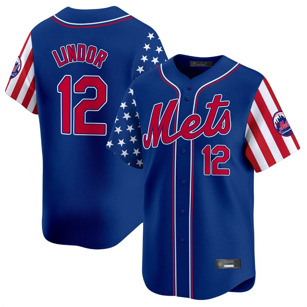 Trusc NY.Mets #12 Francisco Lindor Player Royal 2025 Independence Day Vapor Premier Limited  Stitched Jerseys