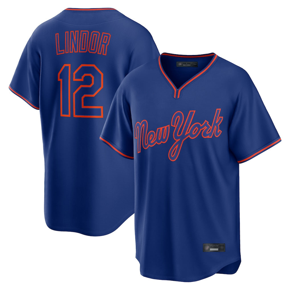 Trusc NY.Mets #12 Francisco Lindor Player Royal T-shirt Home Game Stitched Jerseys