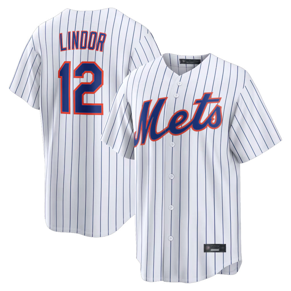 Trusc NY.Mets #12 Francisco Lindor Player White Home Replica Stitched Jerseys