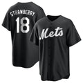 Trusc NY.Mets #18 Darryl Strawberry Player Black Home Game Stitched Jerseys