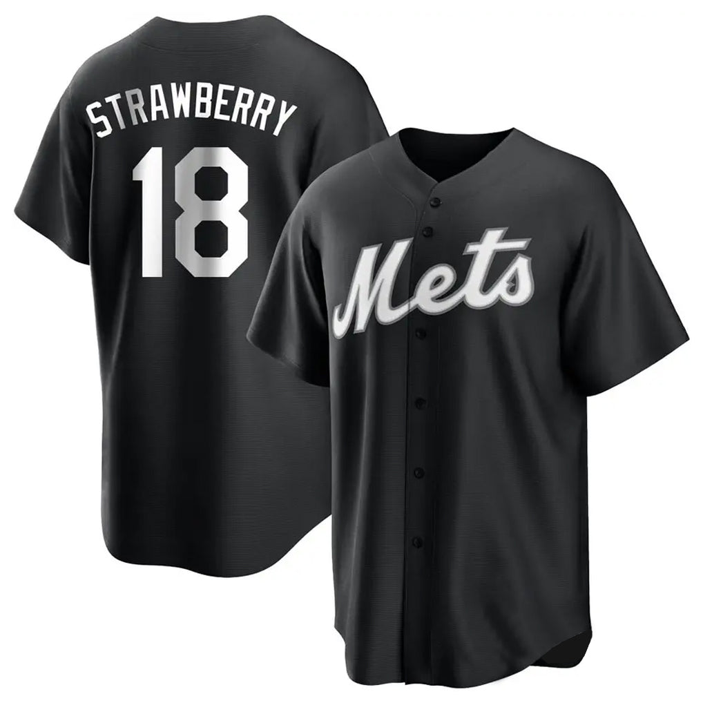Trusc NY.Mets #18 Darryl Strawberry Player Black Home Game Stitched Jerseys