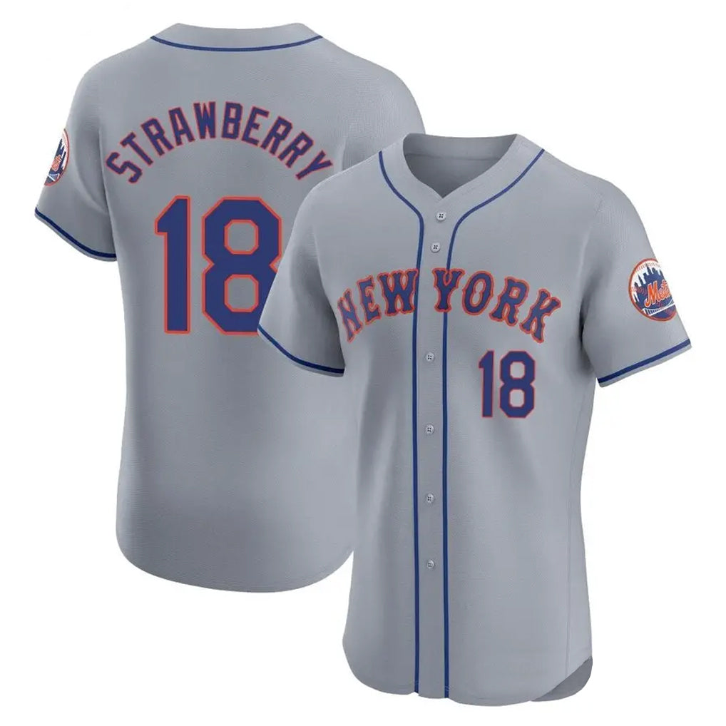 Trusc NY.Mets #18 Darryl Strawberry Player Gray Road Limited Elite Home Stitched Jerseys