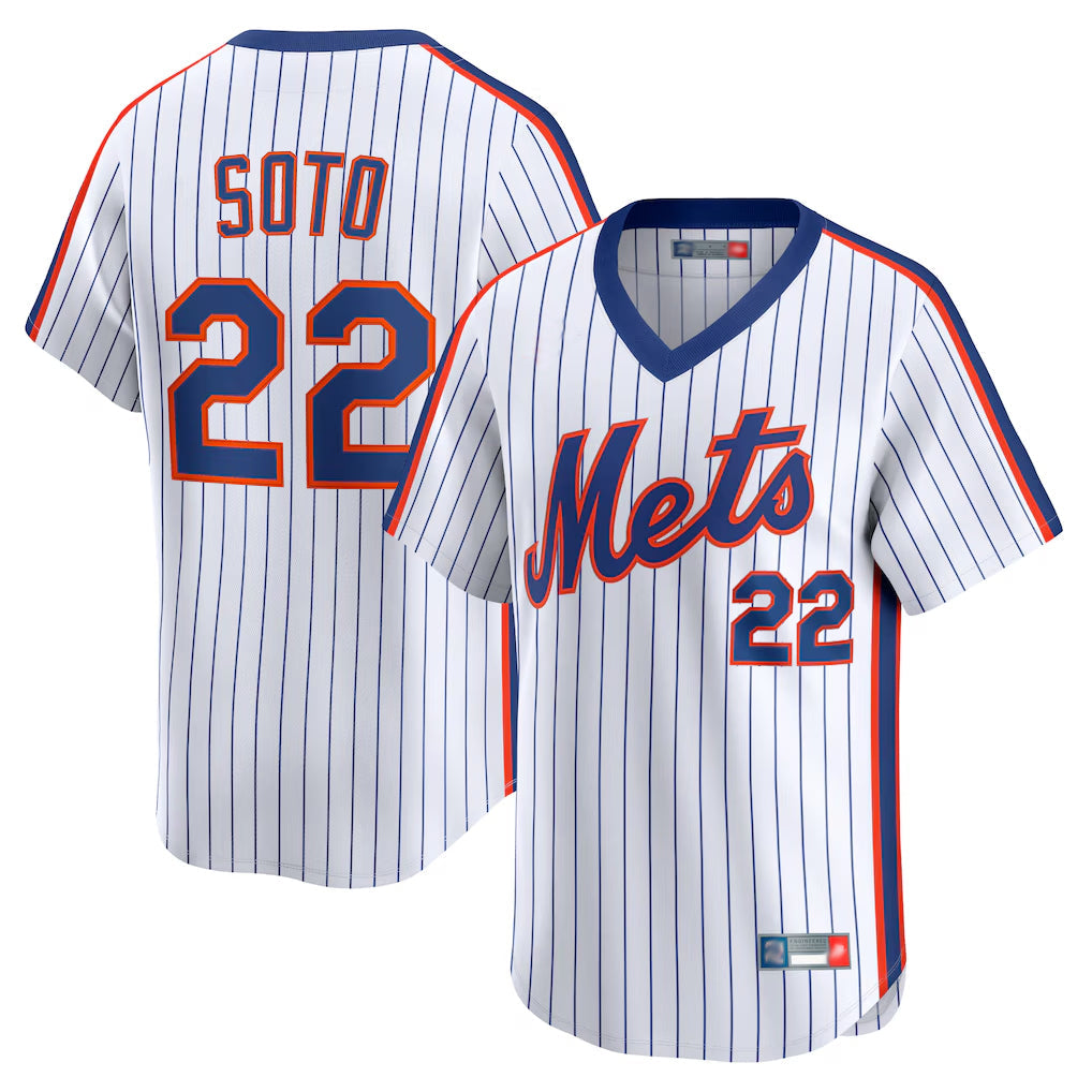 Trusc NY.Mets #22 Juan Soto Player White Cooperstown Collection T-shirt Game Stitched Jerseys