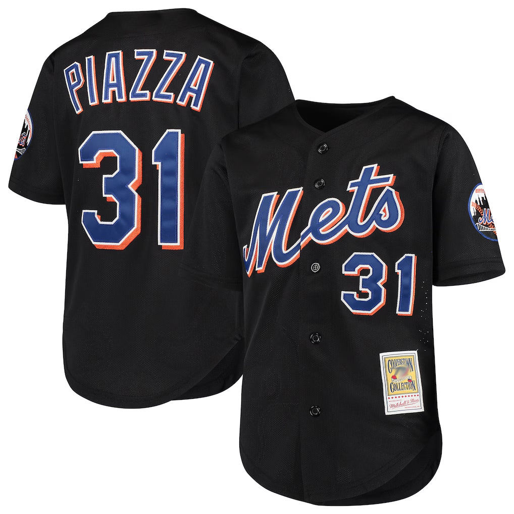 Trusc NY.Mets #31 Mike Piazza Player Black Mitchell & Ness Cooperstown Collection Home Limited Stitched Jerseys