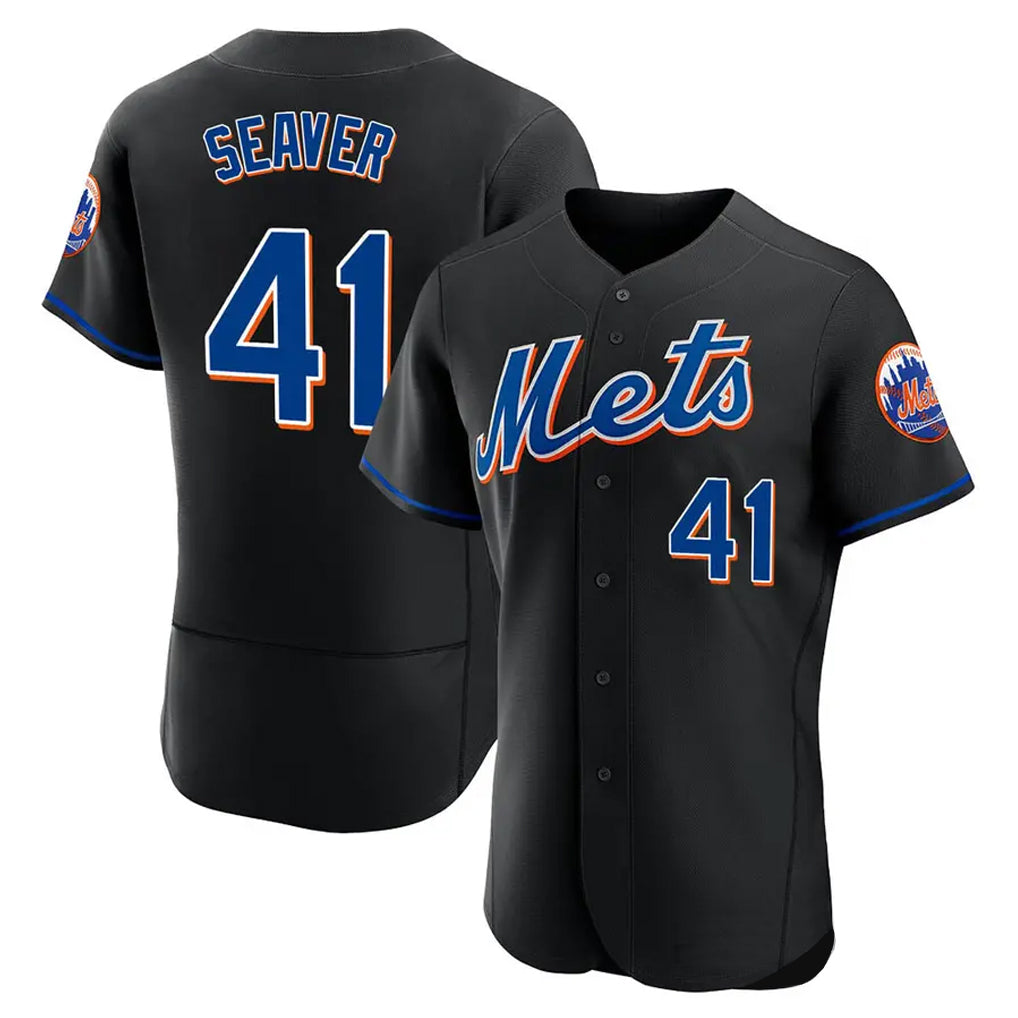 Trusc NY.Mets #41 Tom Seaver Player Black Replica Home Limited Elite Stitched Jerseys