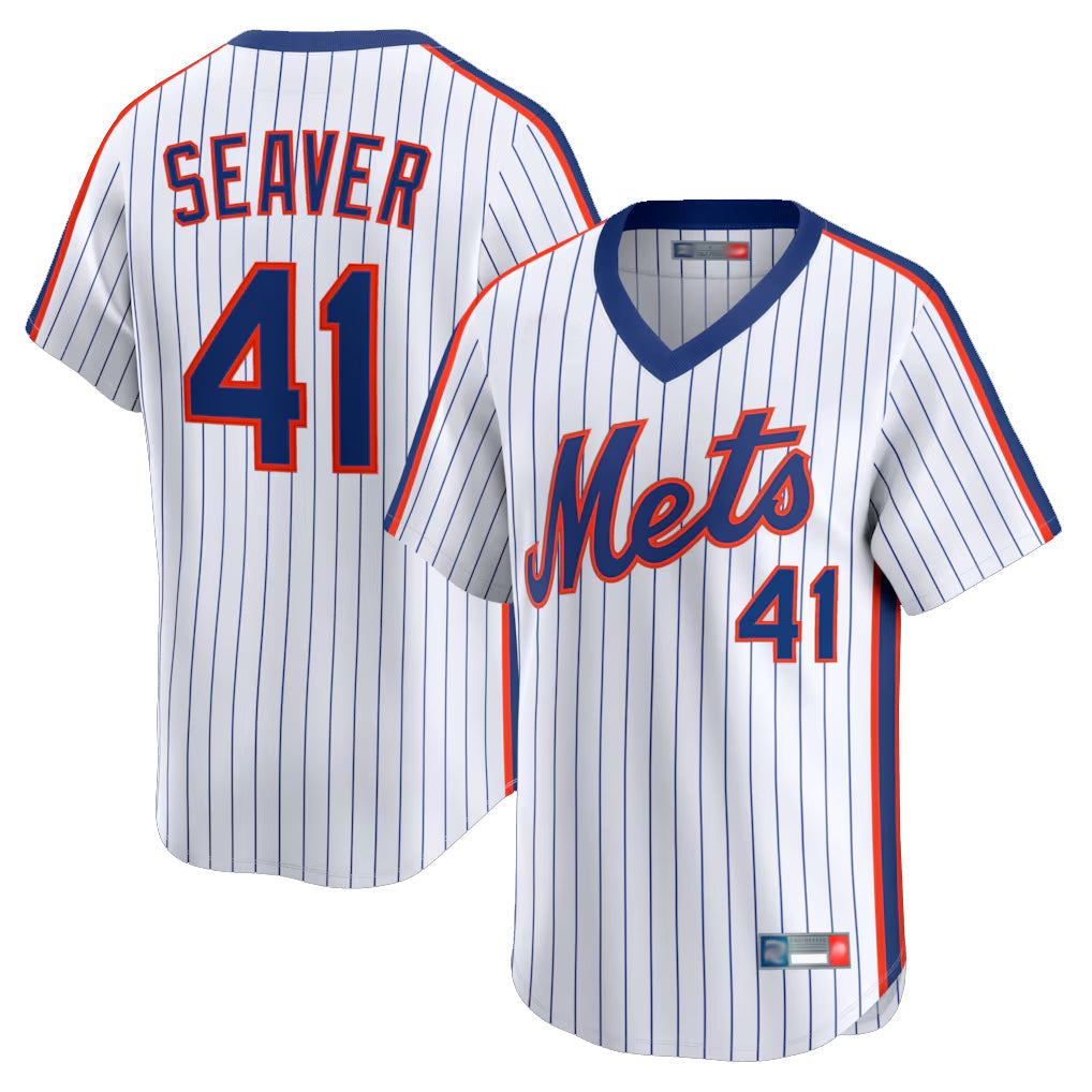 Trusc NY.Mets #41 Tom Seaver Player White Cooperstown Collection T-shirt Game Stitched Jerseys
