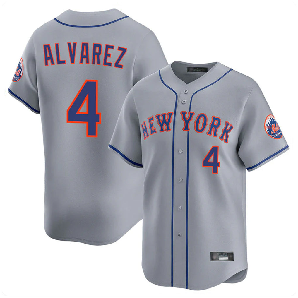 Trusc NY.Mets #4 Francisco Alvarez Player Gray Road Limited Home Stitched Jerseys