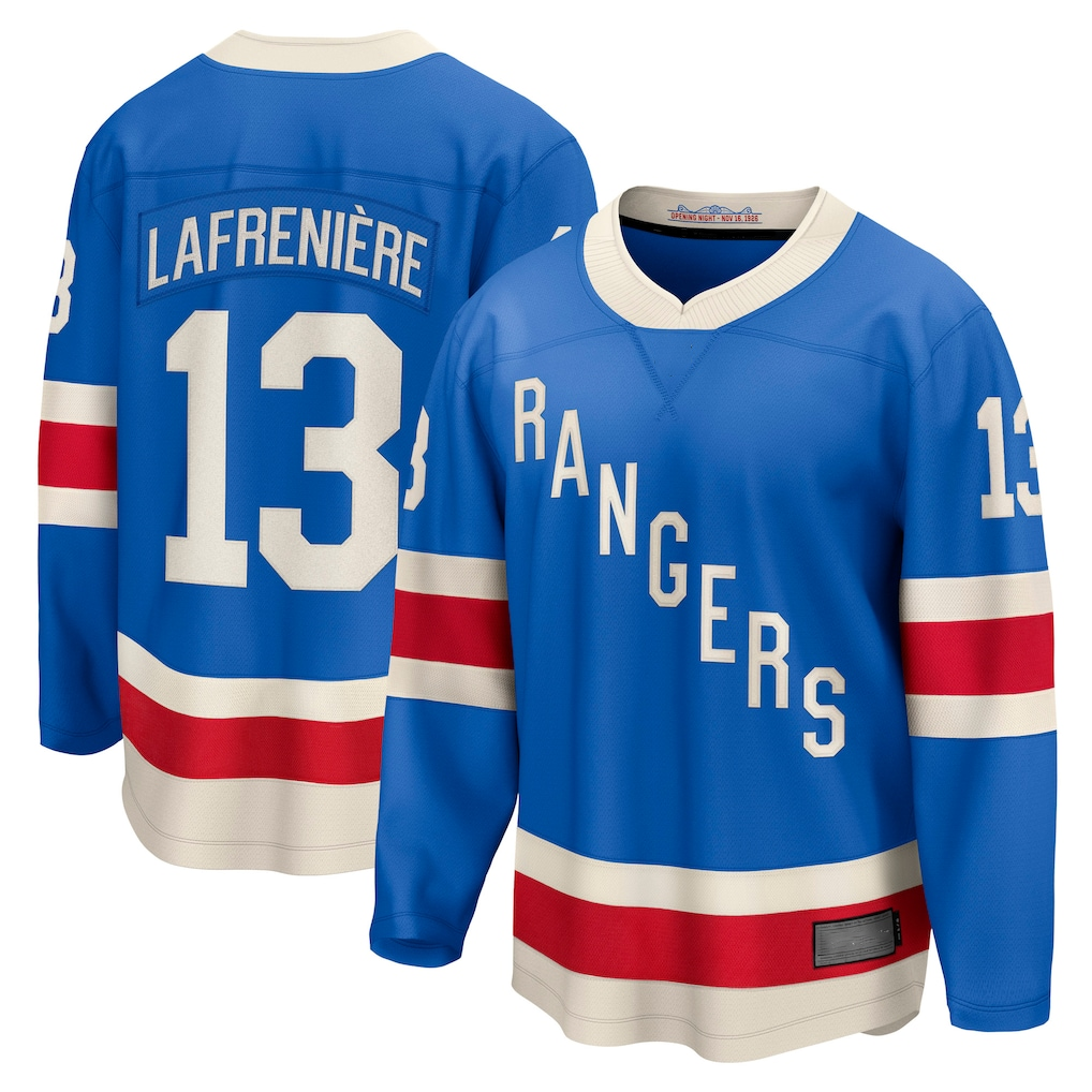 Trusc NY.Rangers #13 Alexis Lafreniere Blue Centennial Breakaway Jerseys