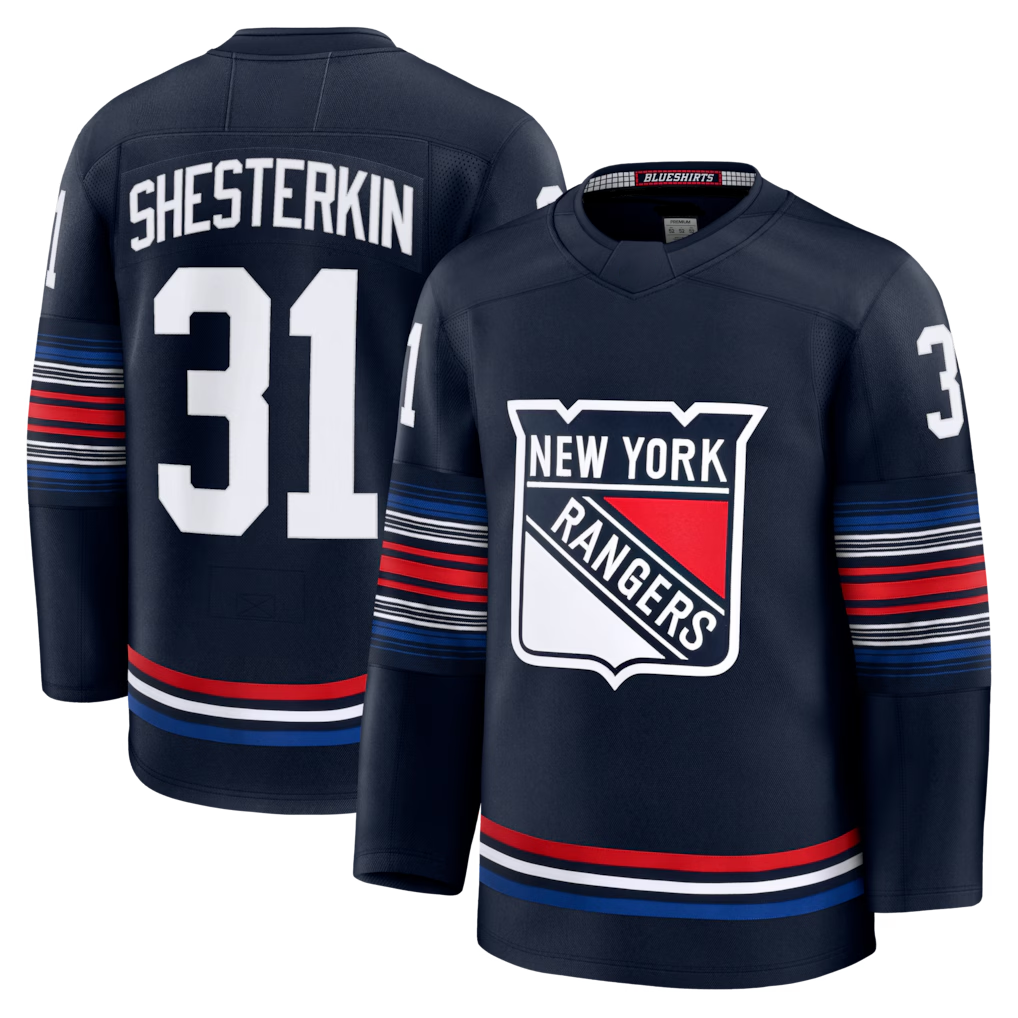 Trusc NY.Rangers #31 Igor Shesterkin Navy Alternate Premier Player Jerseys