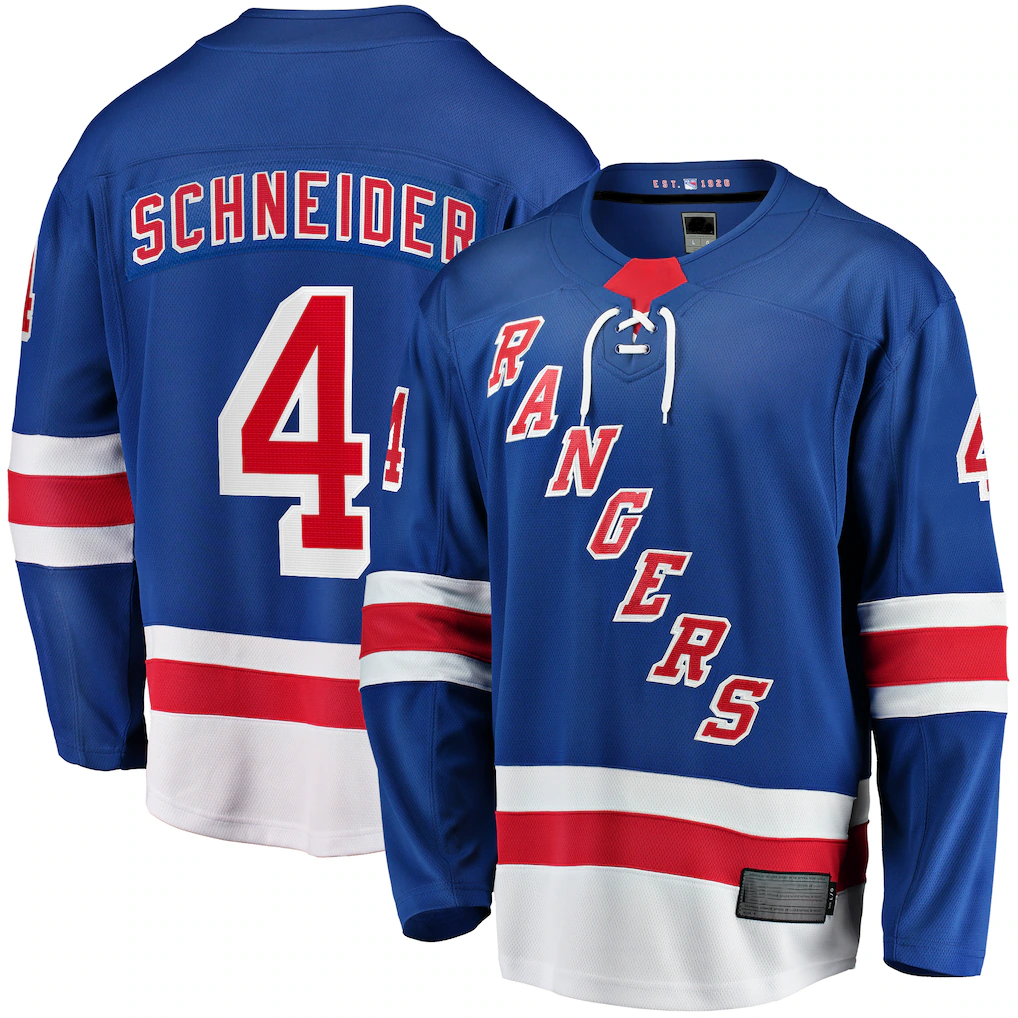 Trusc NY.Rangers #4 Braden Schneider Blue Home Premier Breakaway Jerseys
