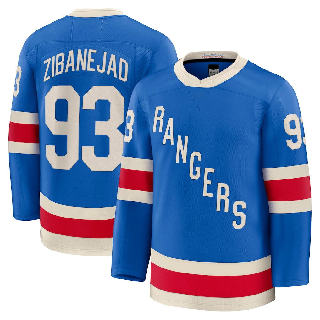 Trusc NY.Rangers #93 Mika Zibanejad Blue Centennial Premium Jerseys