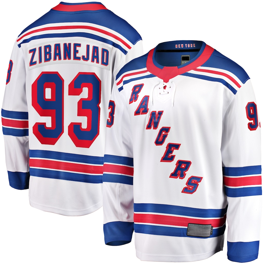 Trusc NY.Rangers #93 Mika Zibanejad White Away Premier Breakaway Player Jerseys