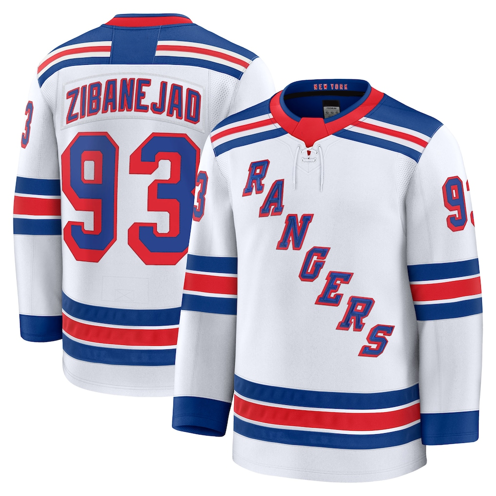Trusc NY.Rangers #93 Mika Zibanejad White Away Premium Jerseys