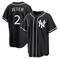 Trusc NY.Yankees #2 Derek Jeter Player Black Out Game Home Stitched Jerseys