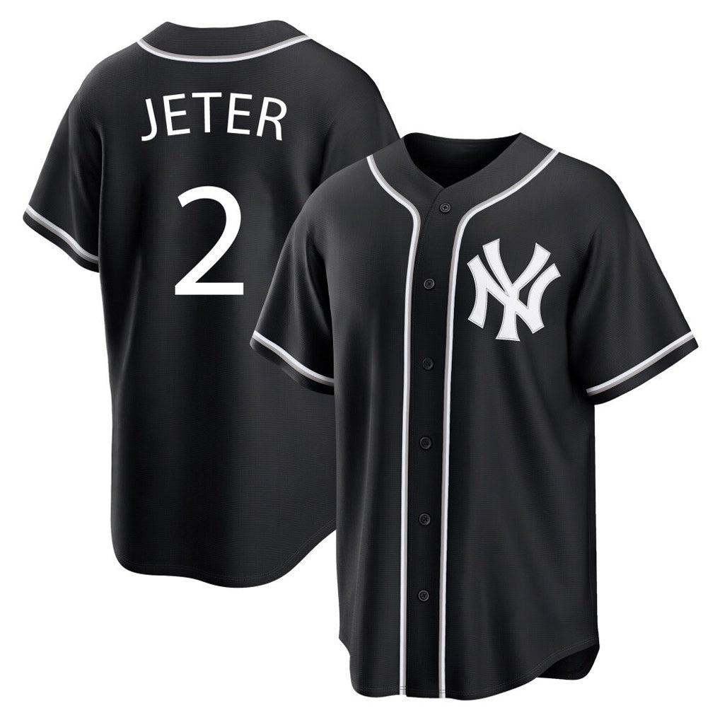 Trusc NY.Yankees #2 Derek Jeter Player Black Out Game Home Stitched Jerseys