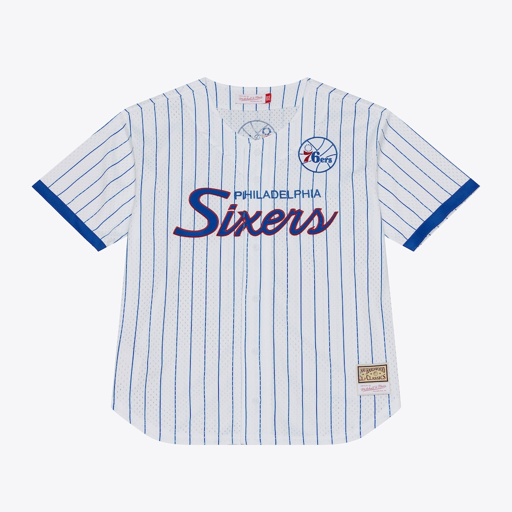 Trusc P.76ers Mitchell & Ness White Head Coach Pinstripe Mesh Full-Button Baseball Jerseys