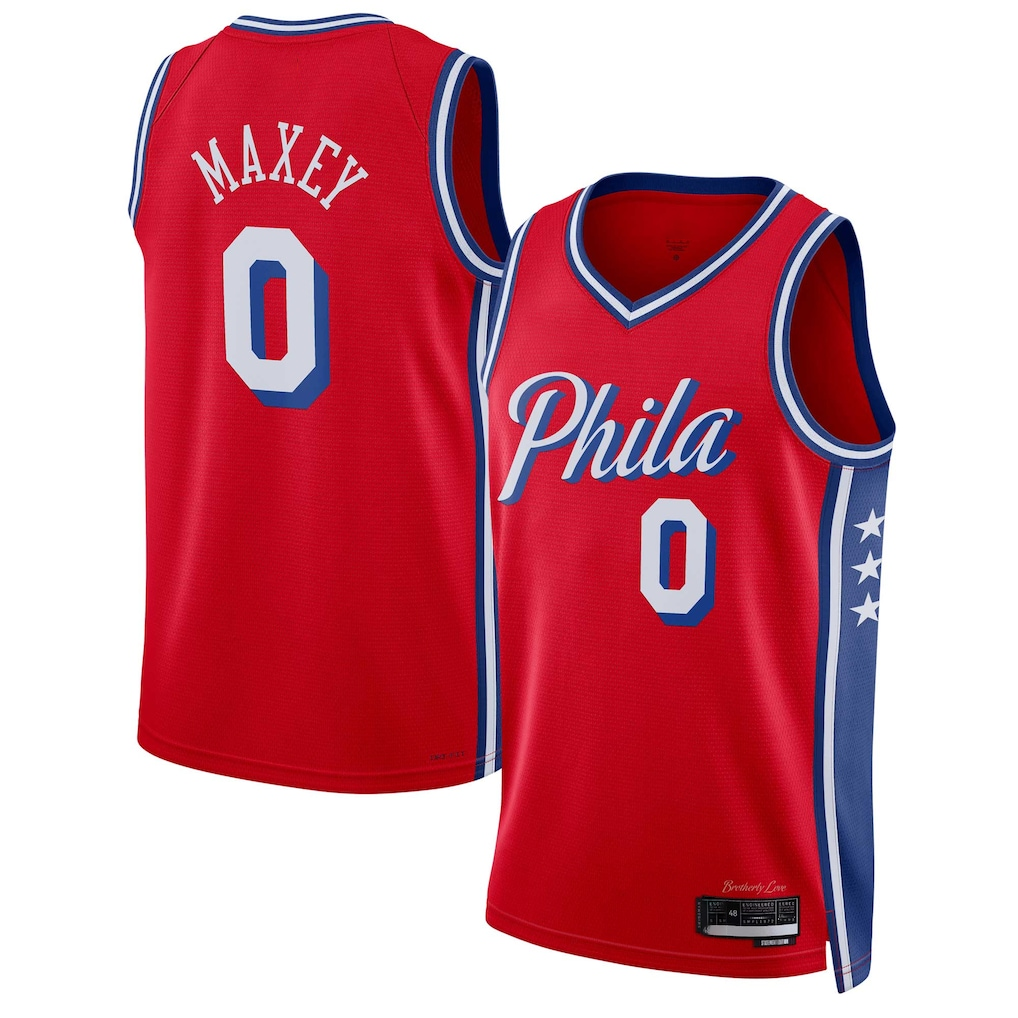 Trusc P.76ers #0 Tyrese Maxey  Red Swingman Jerseys - Statement Edition