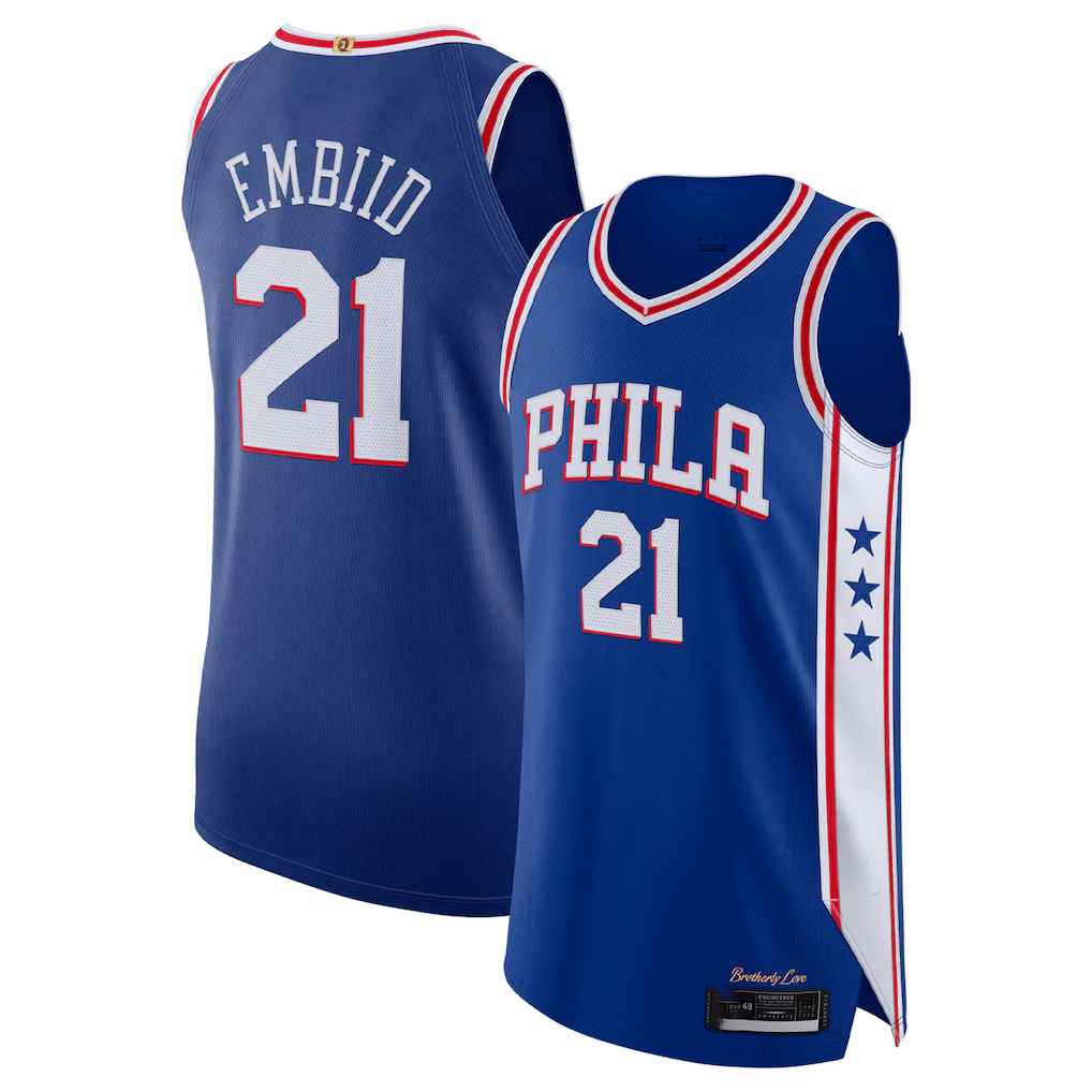 Trusc P.76ers #21 Joel Embiid Royal Authentic Jerseys - Icon Edition