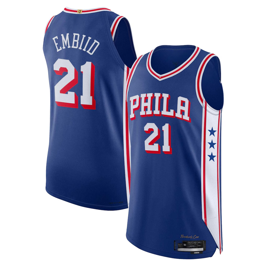 Trusc P.76ers #21 Joel Embiid Royal Authentic Jerseys - Icon Edition
