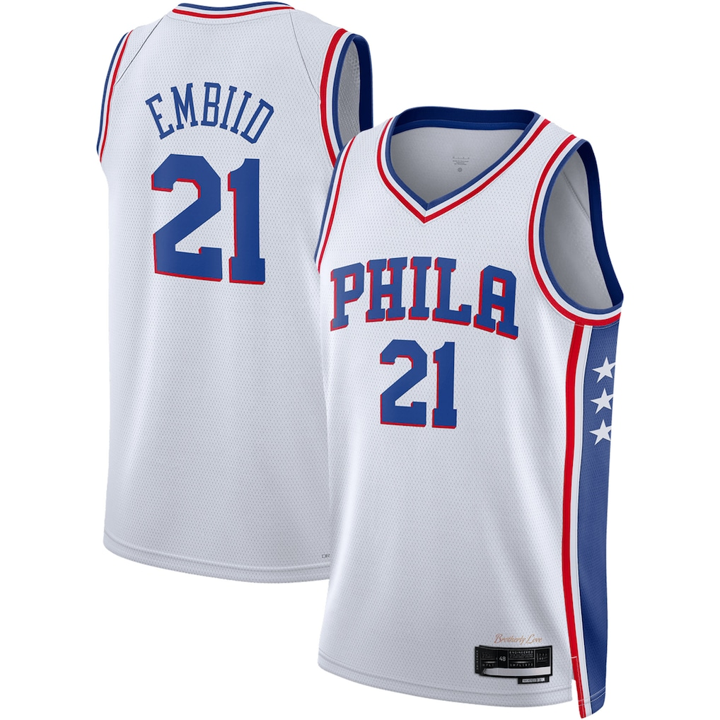 Trusc P.76ers #21 Joel Embiid White Swingman Jerseys - Association Edition