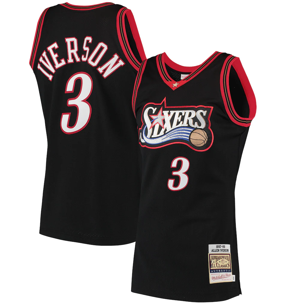 Trusc P.76ers #3 Allen Iverson Mitchell & Ness Black 1997-98 Hardwood Classics Authentic Jerseys