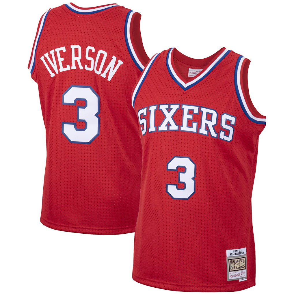 Trusc P.76ers #3 Allen Iverson Mitchell & Ness Red 2002-03 Hardwood Classics Swingman Jerseys