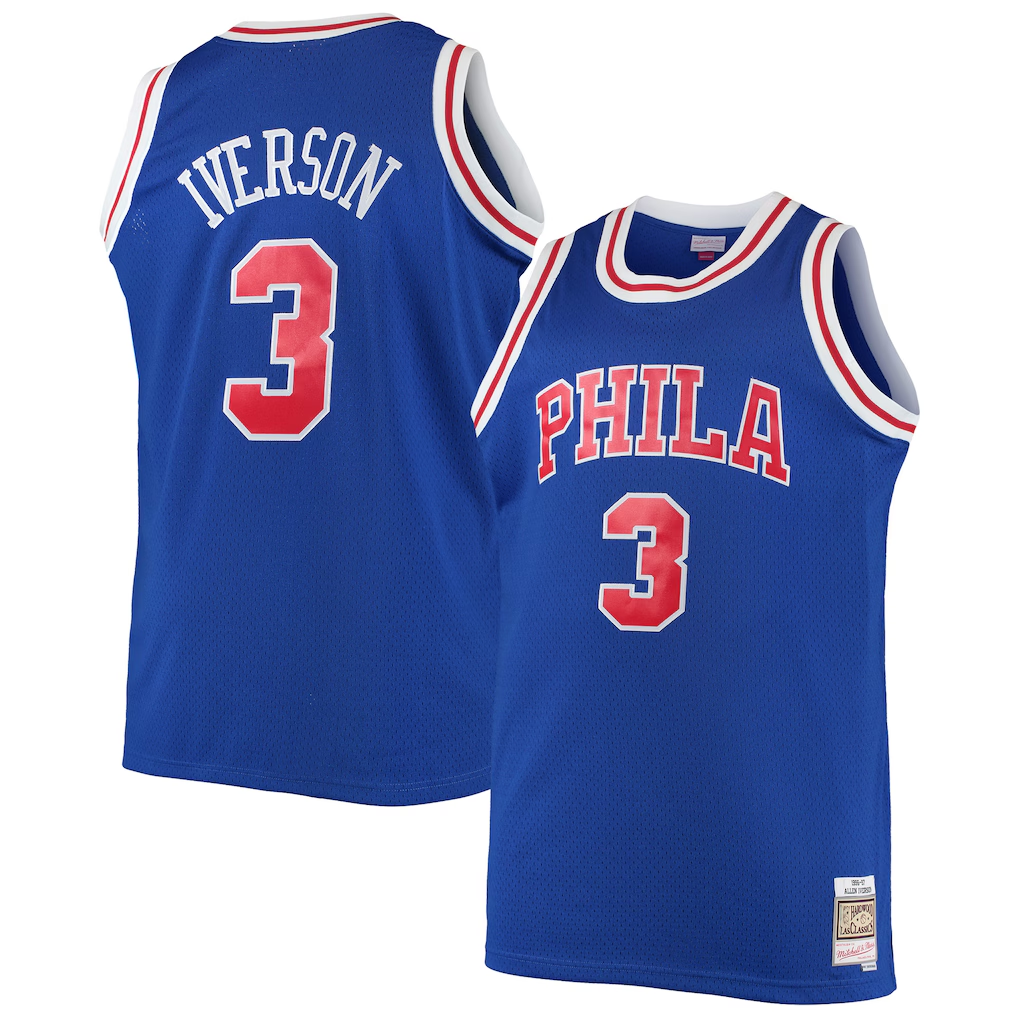 Trusc P.76ers #3 Allen Iverson Mitchell & Ness Royal 199697 Big & Tall Hardwood Classics Swingman Jerseys