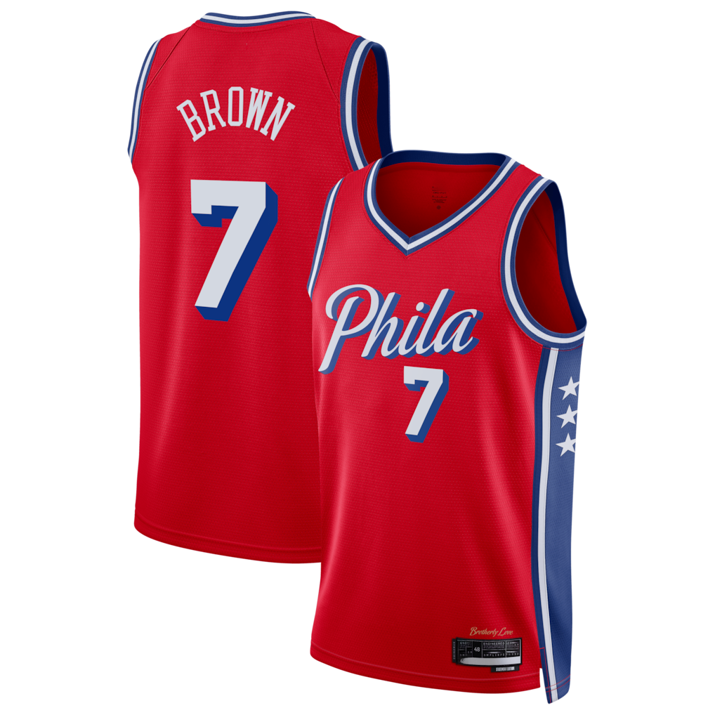 Trusc P.76ers #7 Jaylen Brown Red Swingman Jerseys - Statement Edition