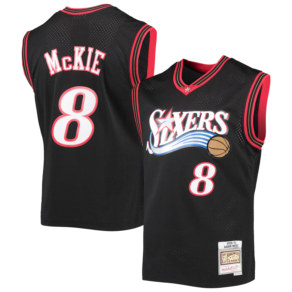 Trusc P.76ers #8 Aaron McKie Mitchell & Ness Black Hardwood Classics Swingman Jerseys
