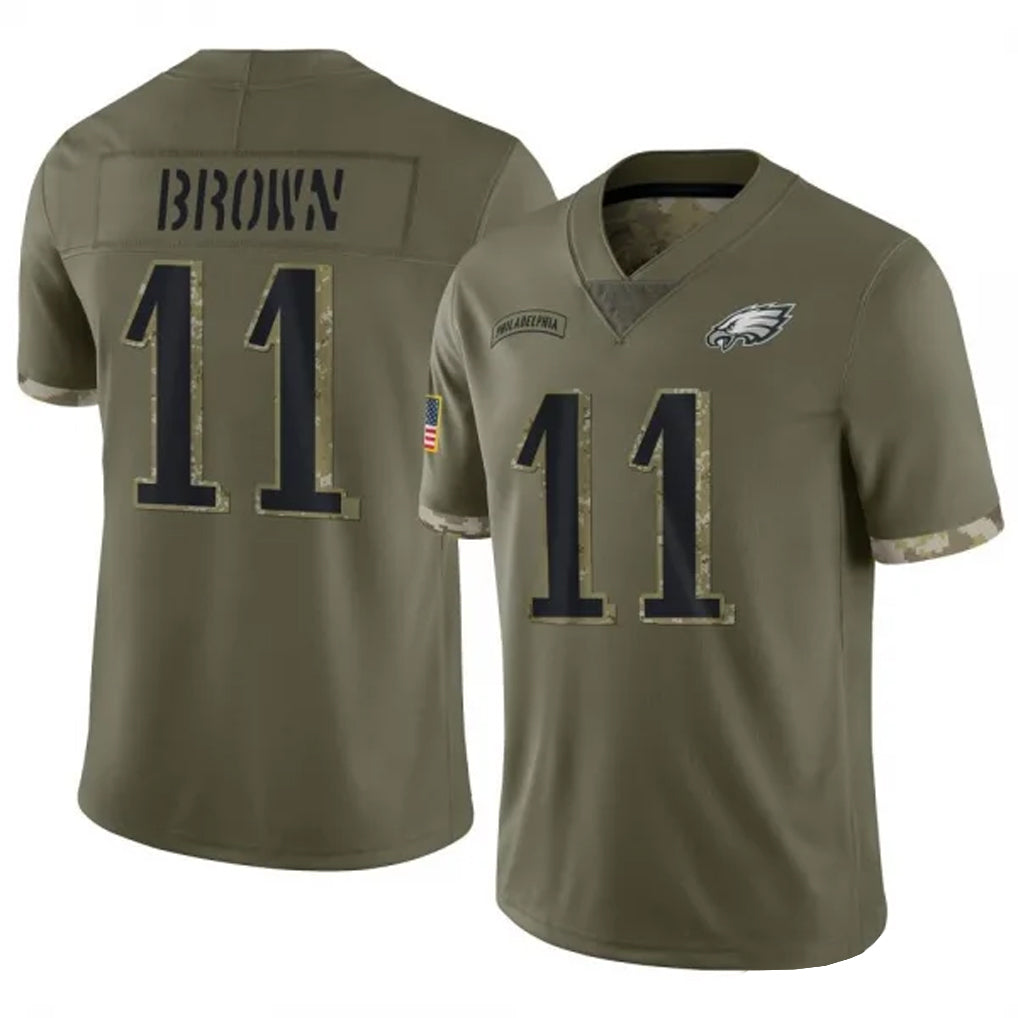 Trusc P.Eagles #11 A.J. Brown Player Salute To Service Olive Stitched Jerseys