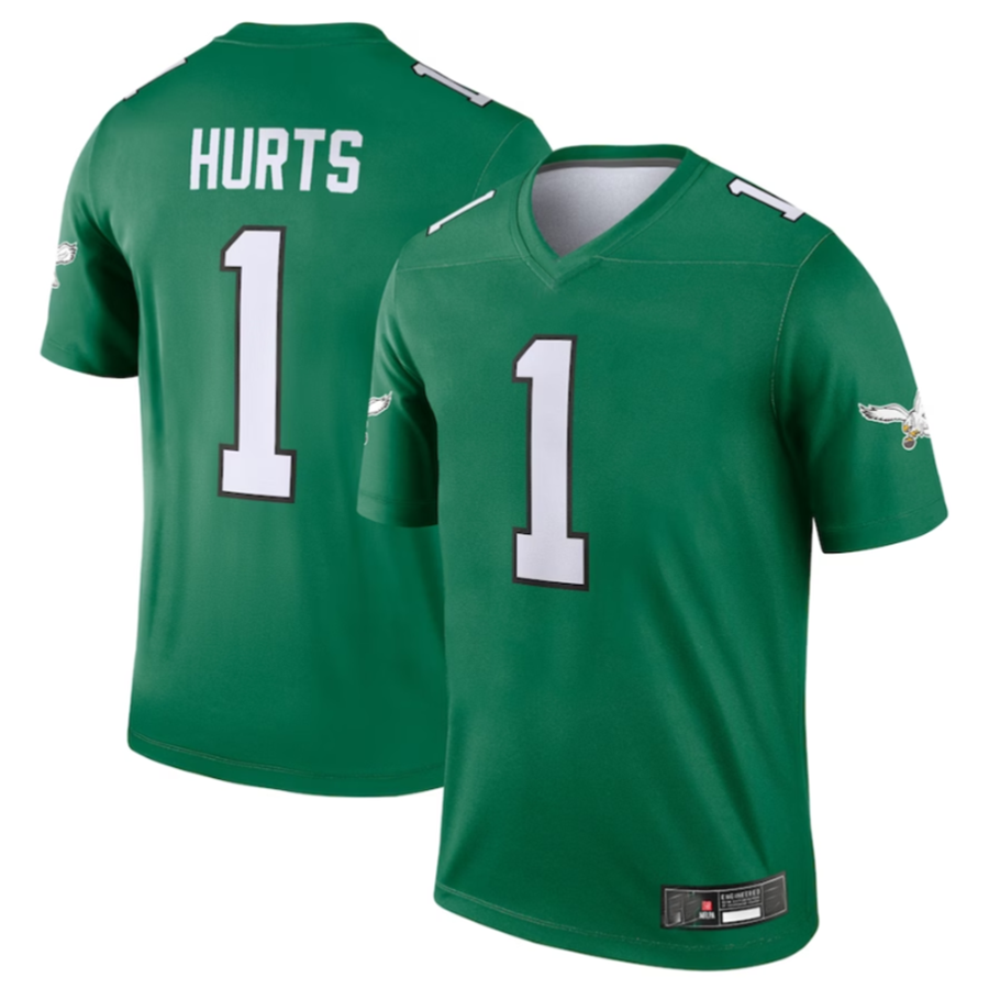 Trusc P.Eagles #1 Jalen Hurts Green Alternate Legend Player Stitched American Stitched Jerseys