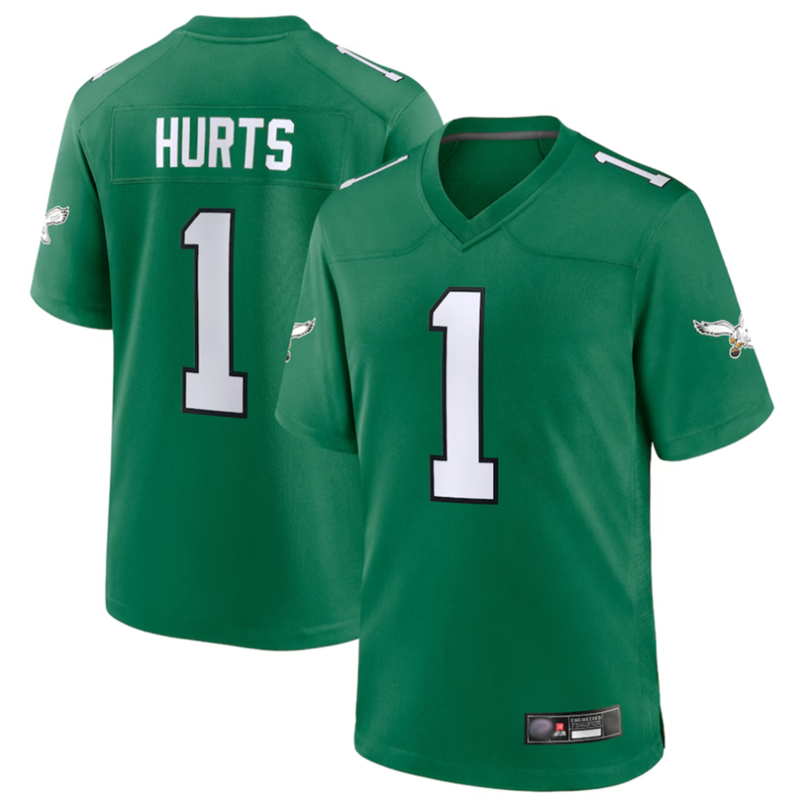 Trusc P.Eagles #1 Jalen Hurts Player Kelly Green Game Stitched Jerseys