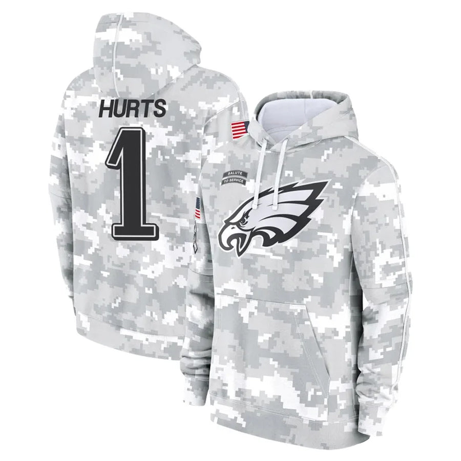 Trusc P.Eagles #1 Jalen Hurts Player Military Hoodie Arctic Camo Salute To Service Stitched Jerseys