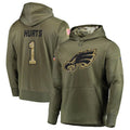 Trusc P.Eagles #1 Jalen Hurts Player Military Hoodie Salute To Service Olive Stitched Jerseys