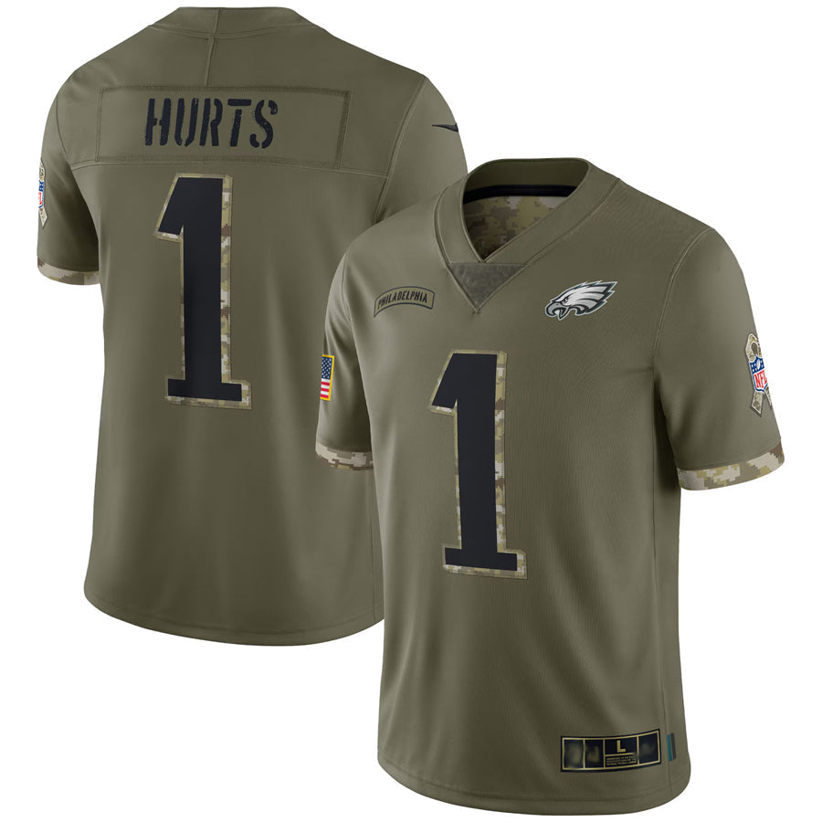 Trusc P.Eagles #1 Jalen Hurts Player Salute To Service Olive Stitched Jerseys